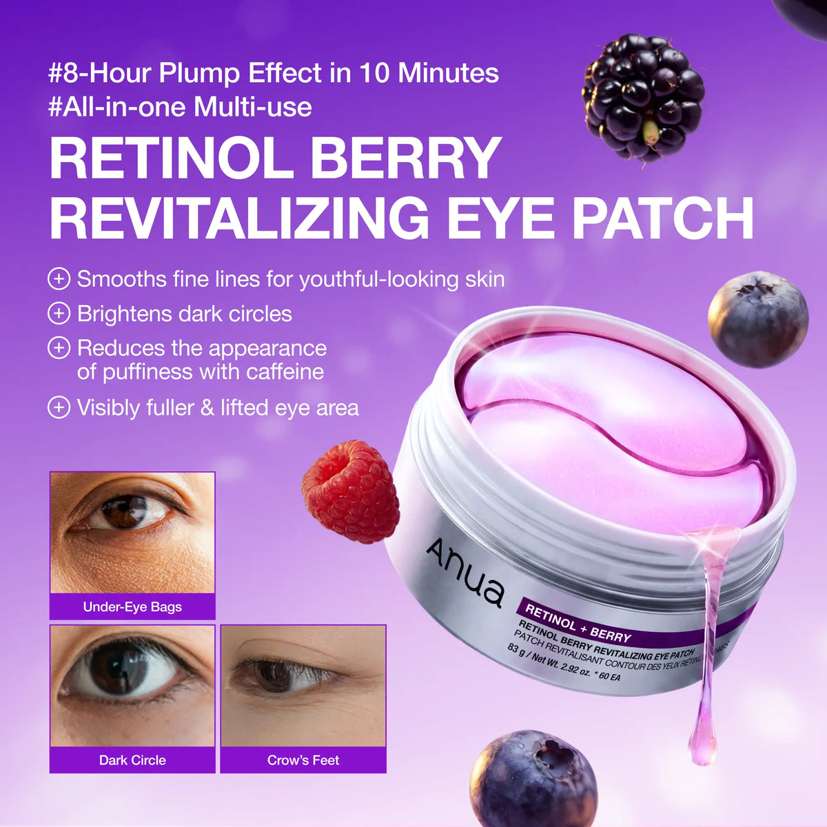 ANUA Retinol Berry Eye Patches, 60 Count